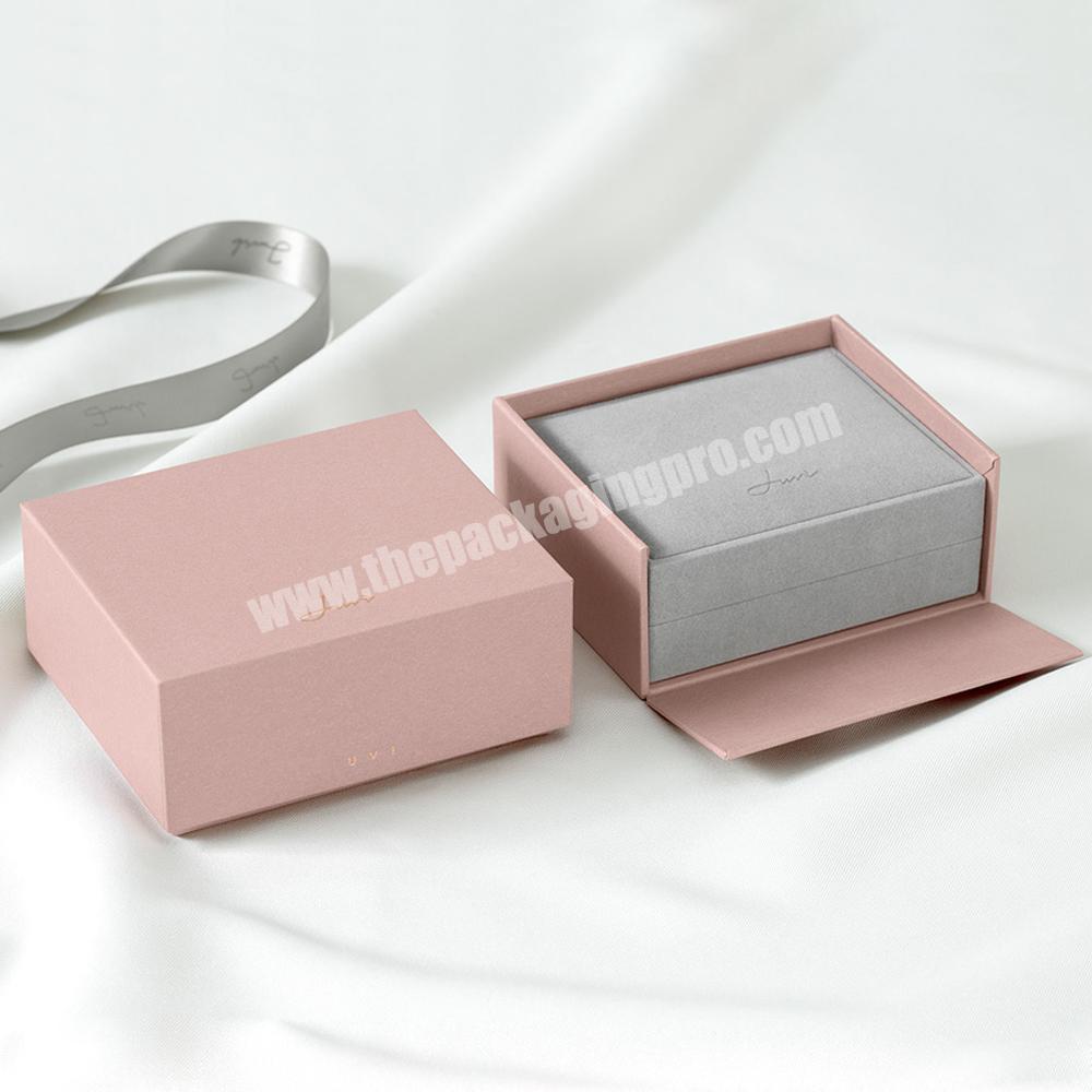Custom Pink Portable Jewelry Dark Green Box Packaging Velvet Jewelry Boxes For Ring Necklace Packaging With Bag Luxury Gift Box