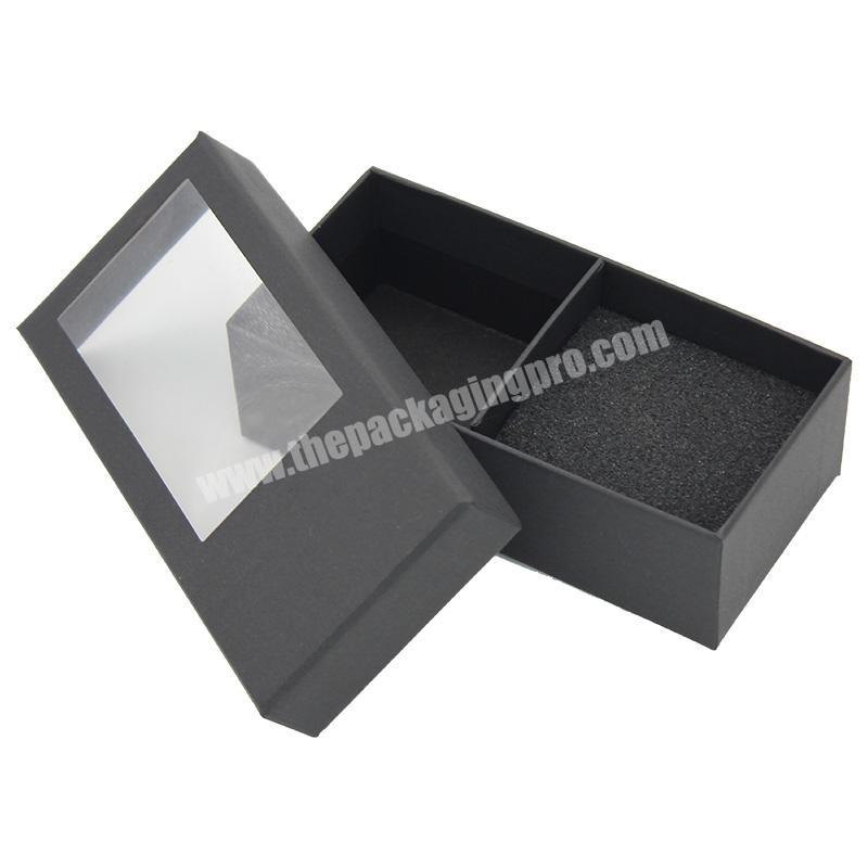 Custom Printing Factory Luxury Matte Black Paper Rigid Cardboard lipgloss box packaging PVC  Lid Gift Box with Clear Window