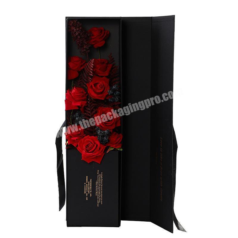 Custom Rectangular Paper Cardboard Long Flower Gift Delivery Boxes Gold Logo Flower Bouquet Gift Packaging Box Wholesale