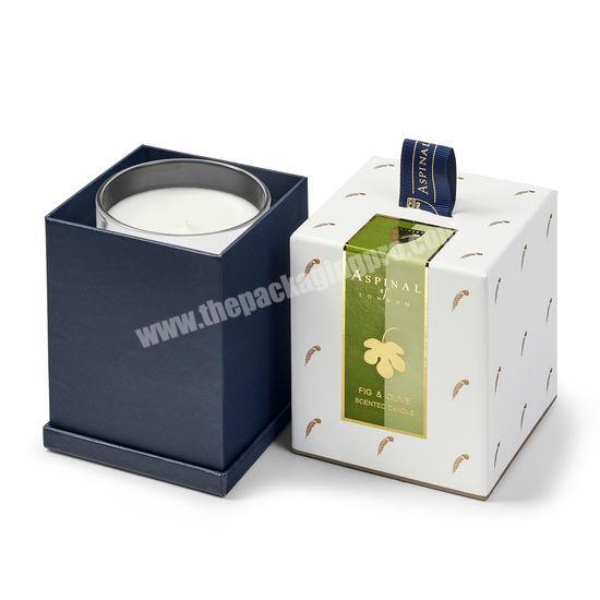 Custom Retail Display Lid And Base Boxes with Logos Gift Ribbon Luxury Foldable Logo Candle Design Rigid candle Box Packaging