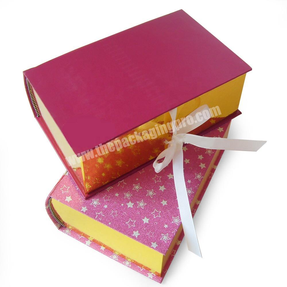Custom Rigid fake book box luxury book style box packaging with Ribbon Closure