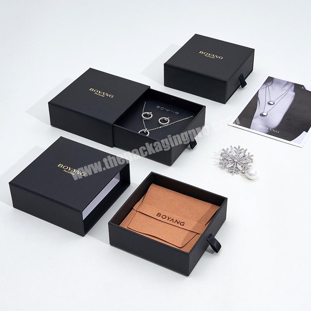 Custom Small Black Paper Drawer Jewelry Bijoux Necklace Earing Packaging Boxes