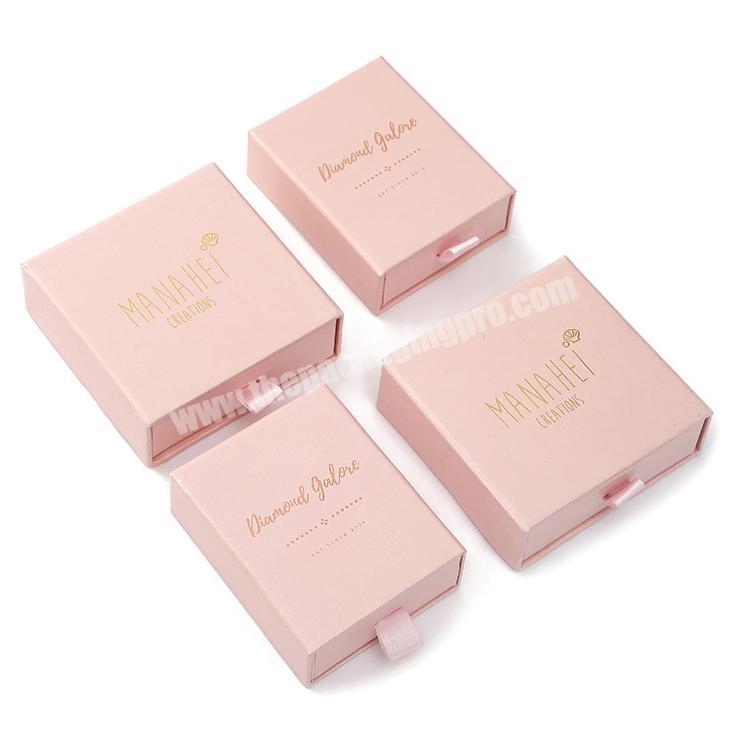 Custom Small Pink Paper Cardboard Ring Drawer Packaging Jewelry Box With Logo Printed