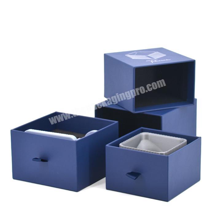 Custom Square Kraft Paper Drawer Box Universal Tool Sliding Drawer Organizer Box Blue Leather Drawer Box with Internal Holder factory