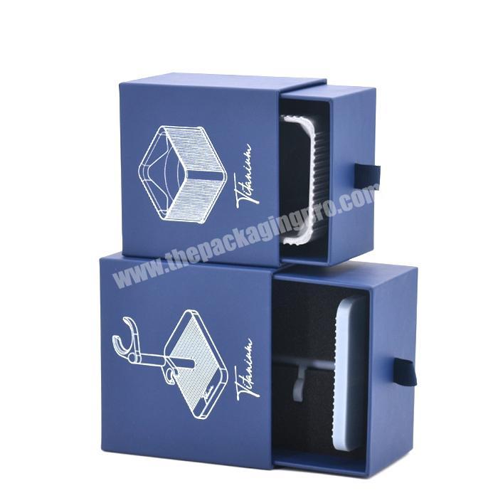 custom Custom Square Kraft Paper Drawer Box Universal Tool Sliding Drawer Organizer Box Blue Leather Drawer Box with Internal Holder 