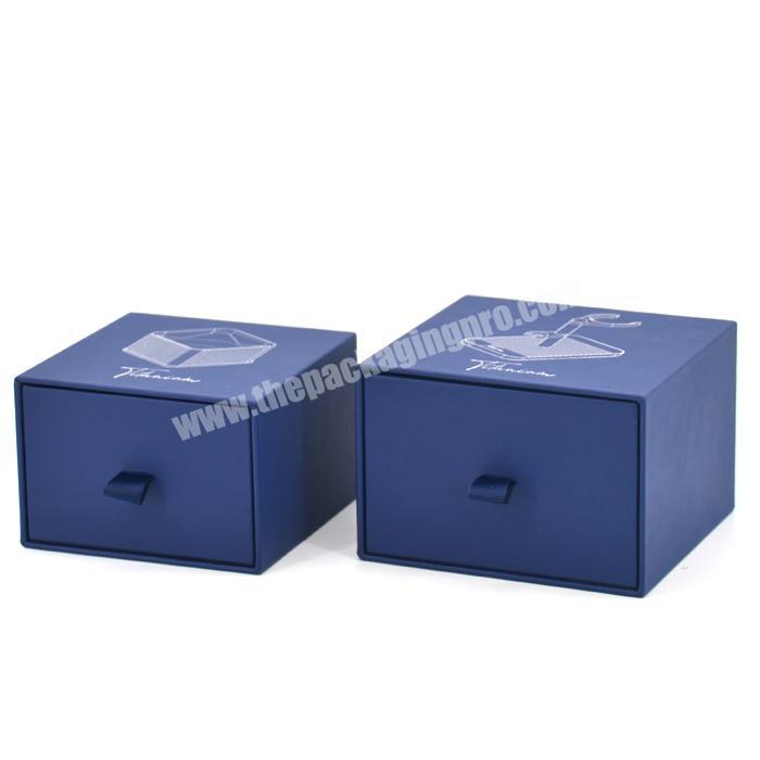 Custom Square Kraft Paper Drawer Box Universal Tool Sliding Drawer Organizer Box Blue Leather Drawer Box with Internal Holder wholesaler