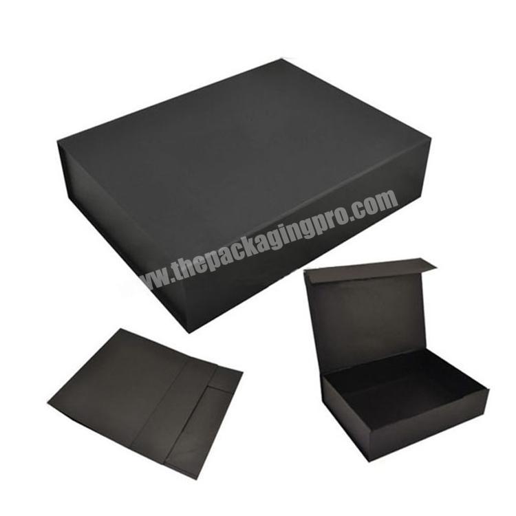 Custom Square Rigid Black Flap Collapsible Cardboard Paper Magnetic Closure Gift  Folding Box
