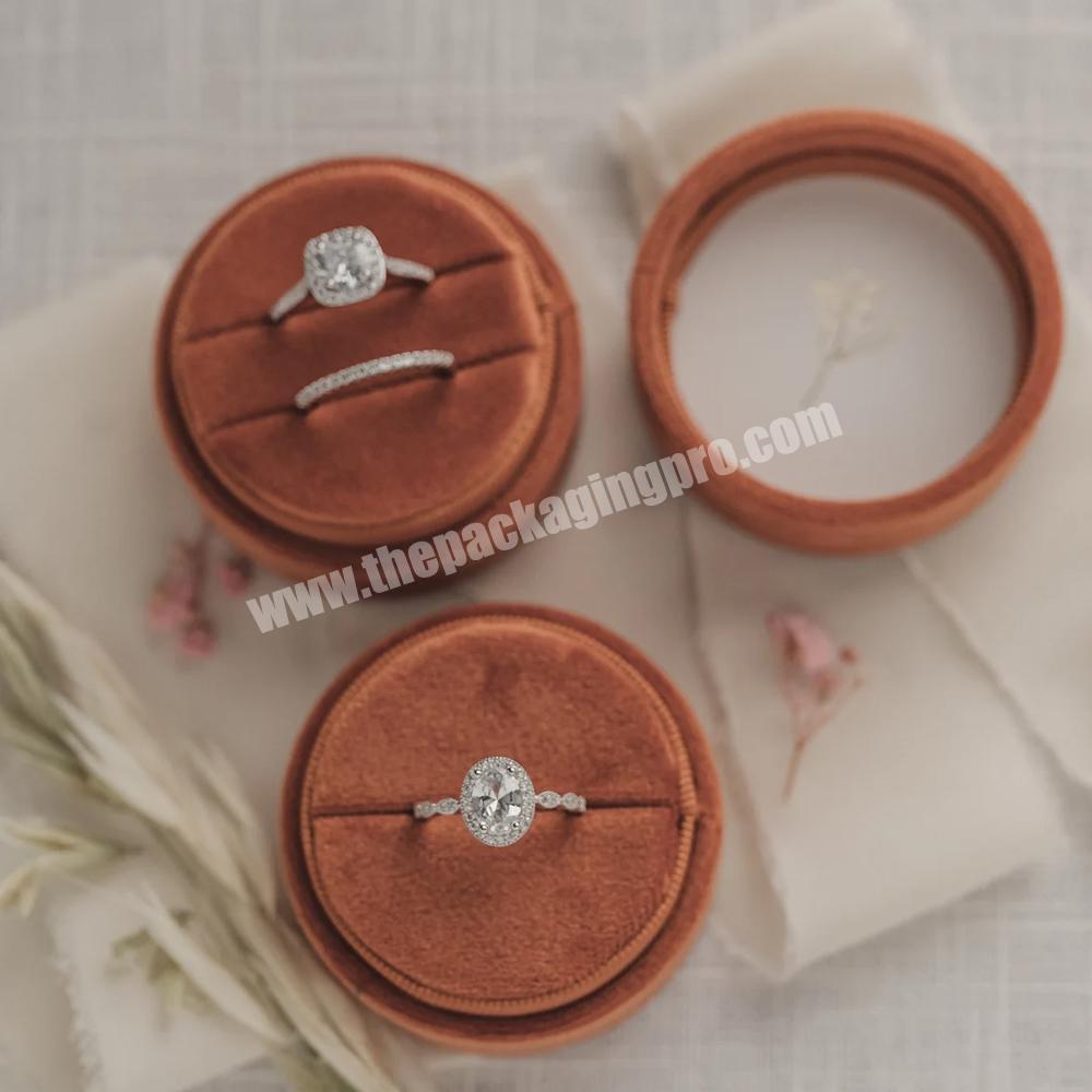 Custom Terracotta Single Slot and Double Slot Orange Circle Ring Box Wedding Engagement Ring Packaging Jewelry Velvet Ring Box