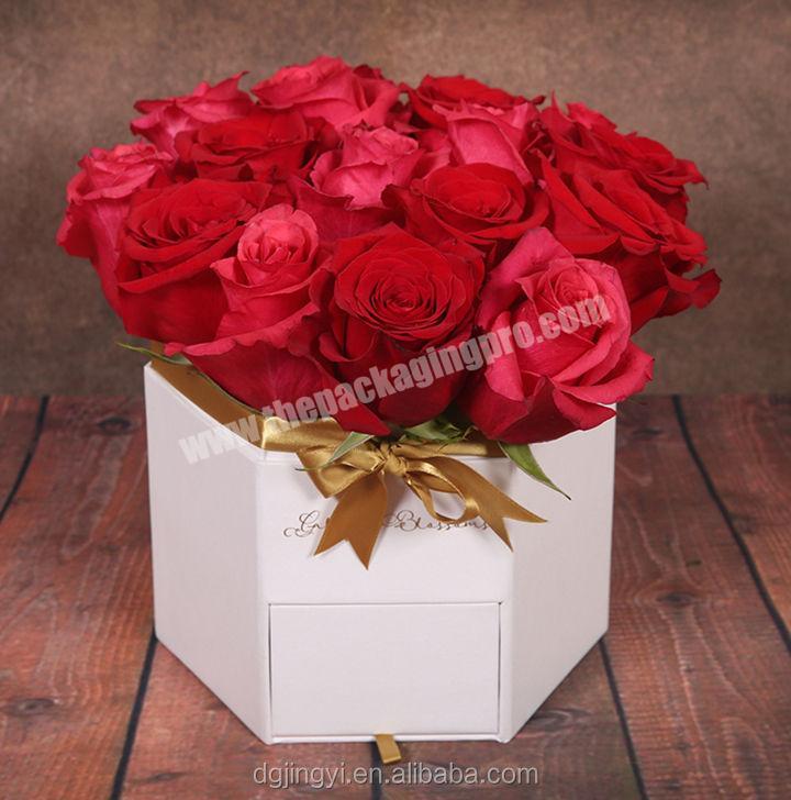 Custom Unique Hexagonal Single Rose Box,Hexagon Flower Packing Cardboard Gift Box With Lid Luxury