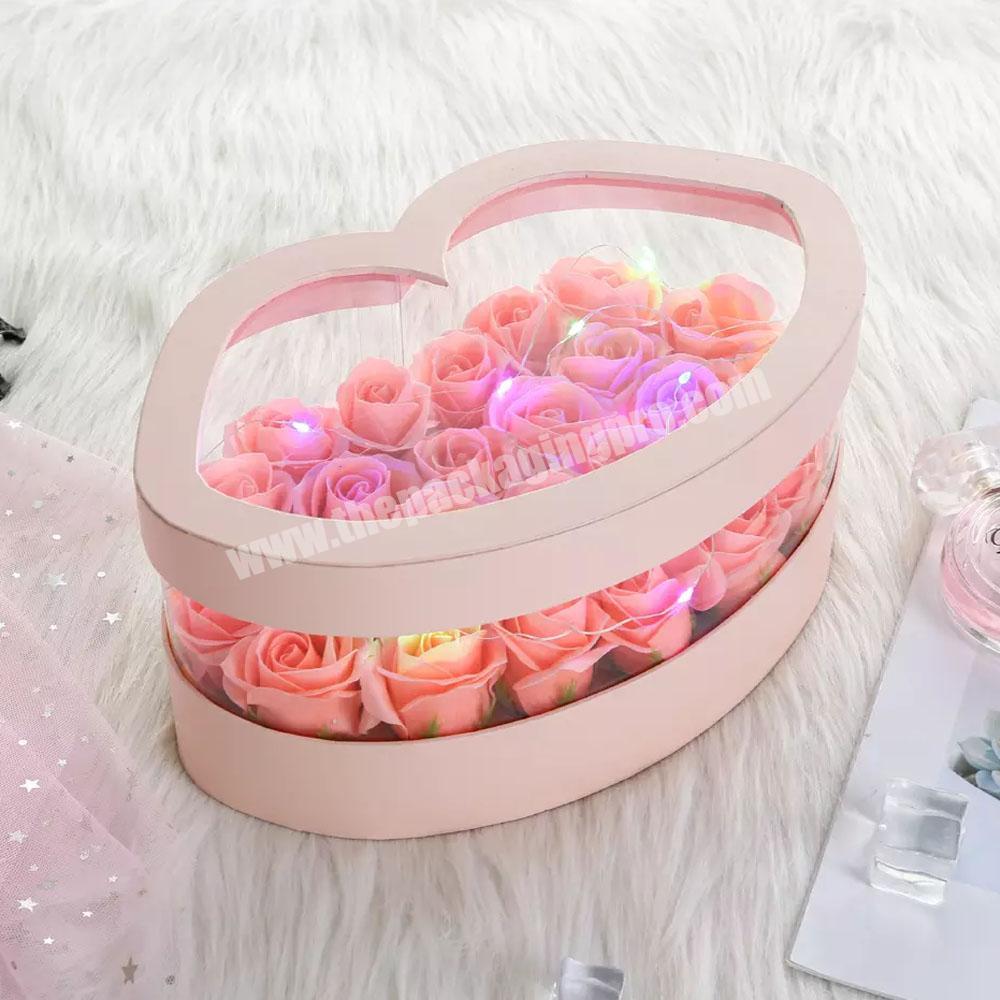 Custom Valentine's Day Kiss Lip Shape Paper Wedding Flower Packaging Gift Box Cardboard Rose Box With Clear Pvc Top Flower Box