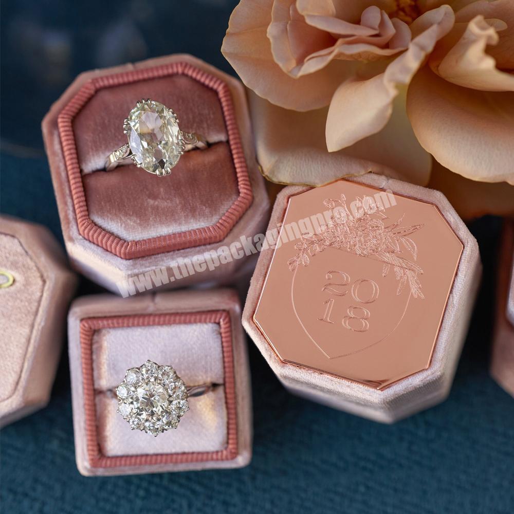 Custom Vintage Small Mini Velvet Engagement Ring Box Pink Wedding Octagon Ring Boxes Jewellery Packaging Luxury Velvet Ring Box