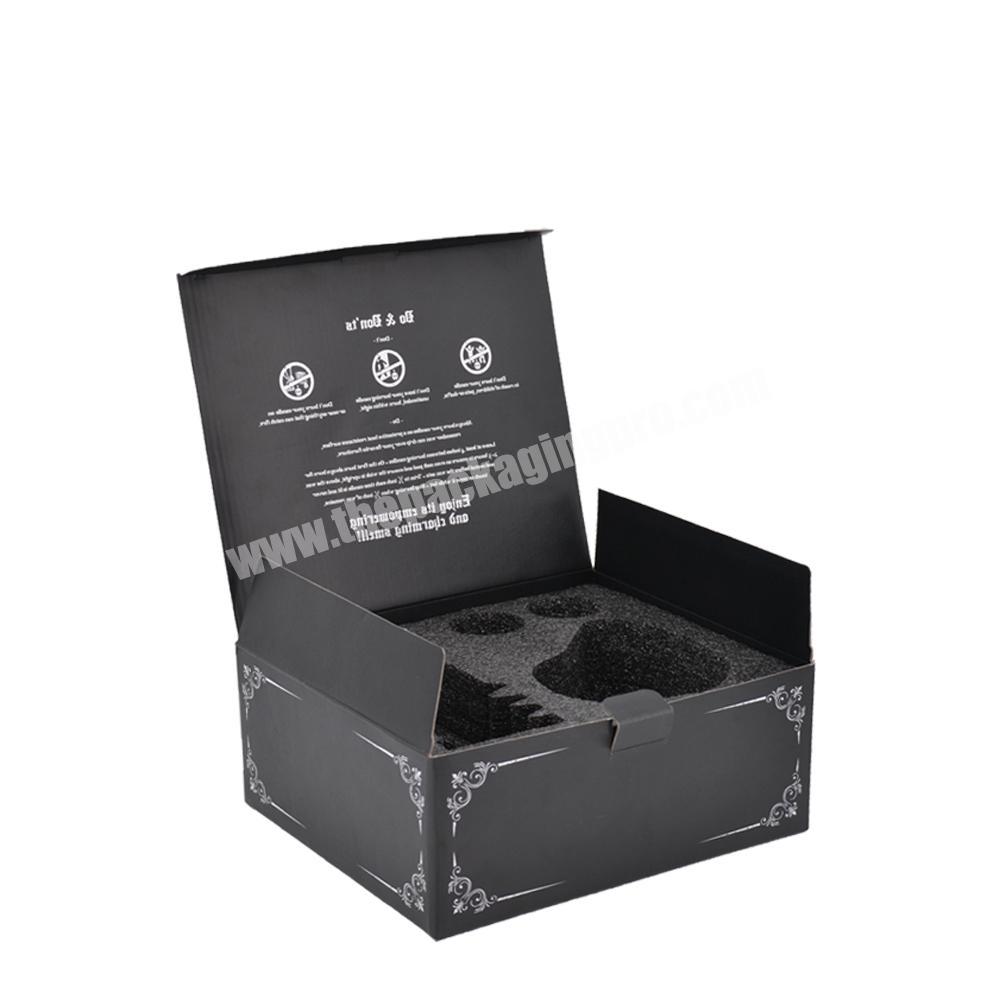 Custom black gift packaging paper box printing logo craft corrugated kraft paper box flat folding with sponge lining paper boxes