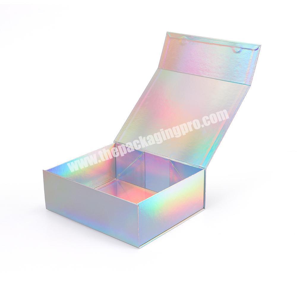 Custom bundle pink luxury holographic cosmetic folding closure magnetic gift box