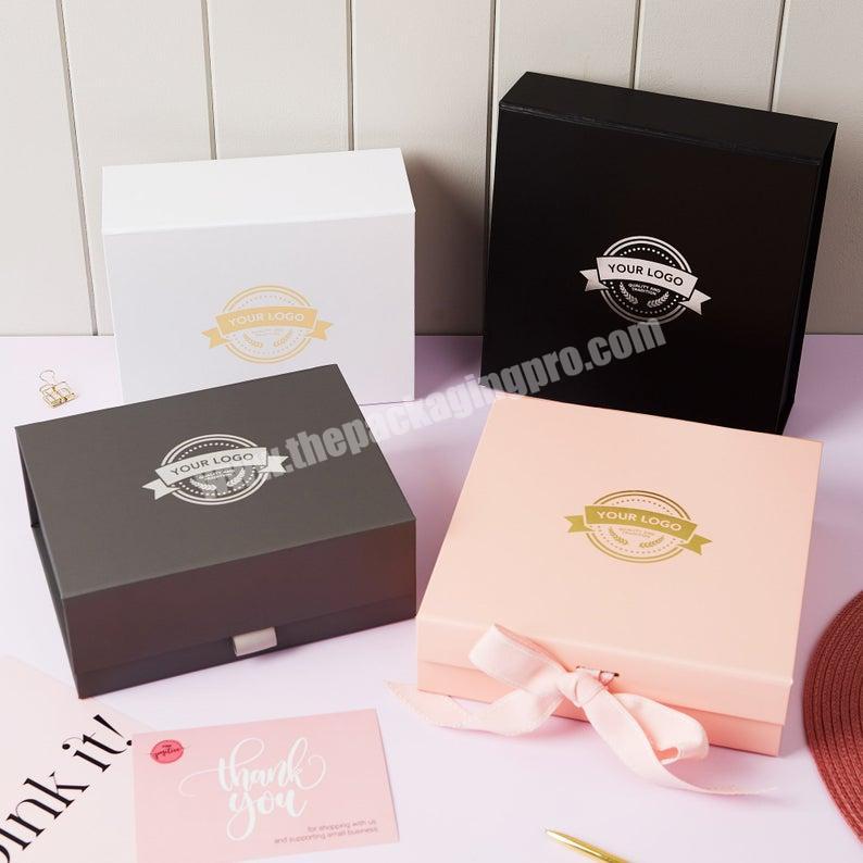 Custom cardboard magnet folding clothes shoe paper boxes with ribbons luxury hair packaging gift box for dress clothes bundles