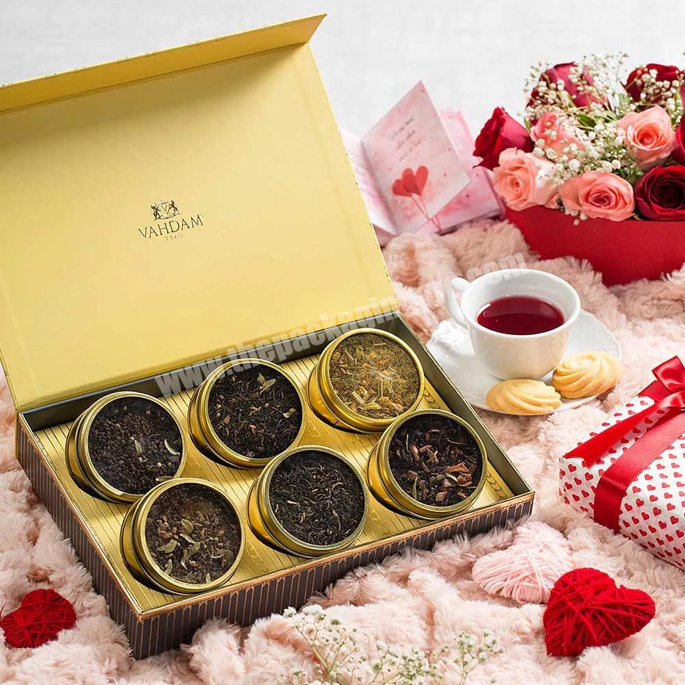 Custom cardboard magnetic tea box organizer packaging coffee afternoon tea bag storage box luxury design tea packaging gift box