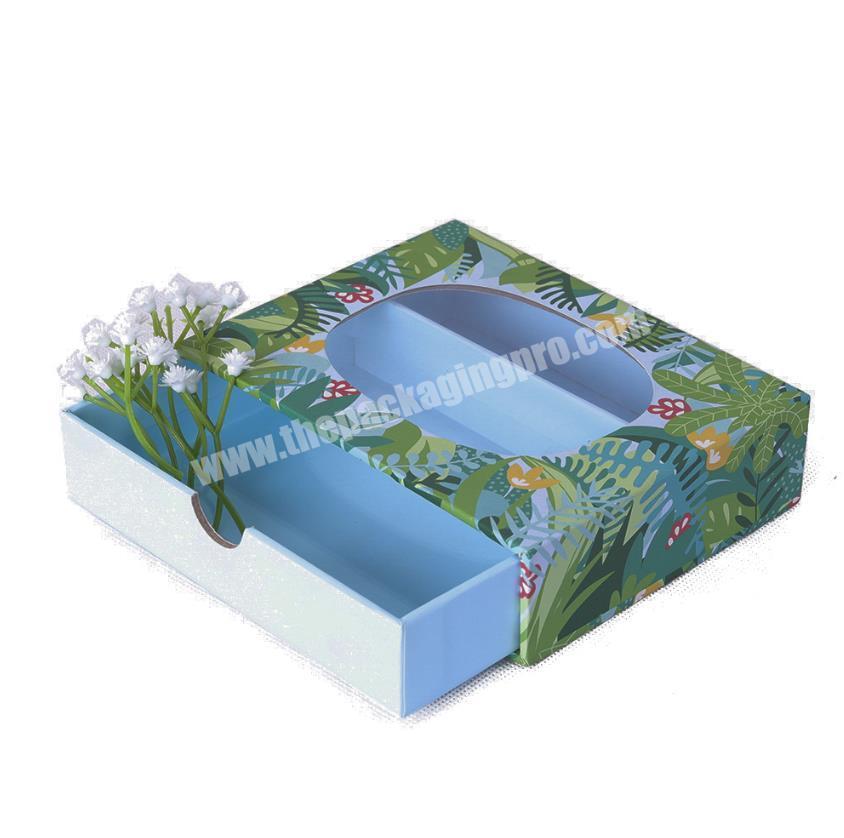 Custom cheaper paper drawer gift boxes with pvc for hair extension box packaging or wigs packaging