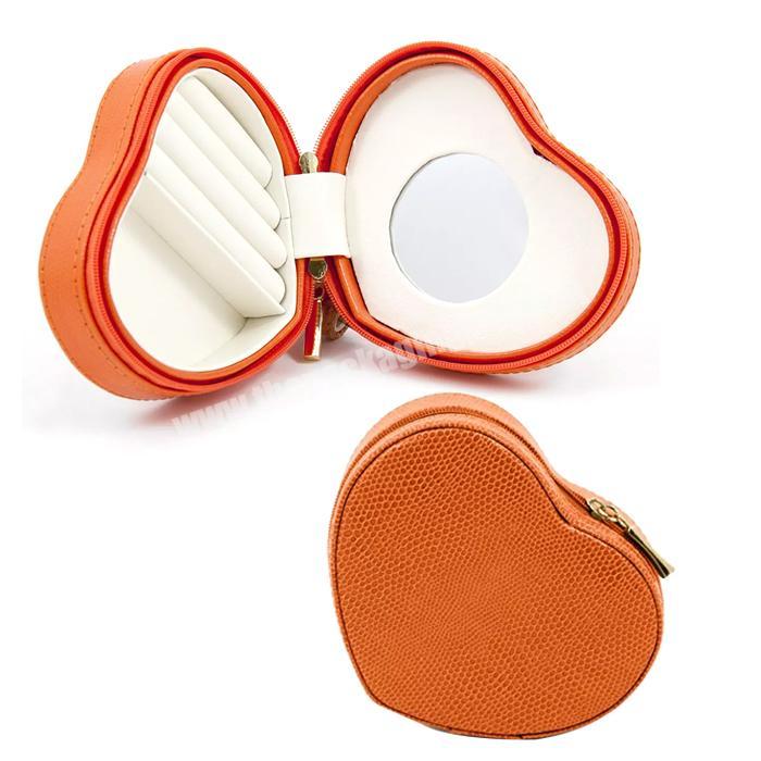 Custom design jewelry ring earing gift packaging box mini zipper leather travel jewelry box leather heart jewelry box