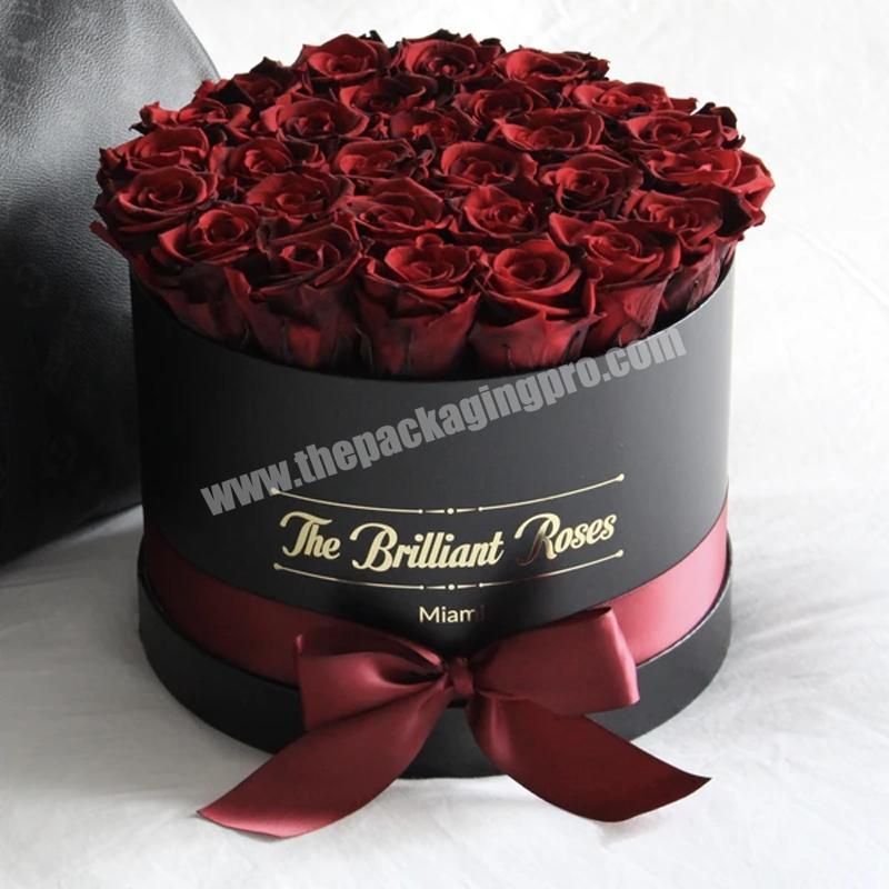 Custom design logo printing black velvet box for flowers round gift box rose packaging flower box rose