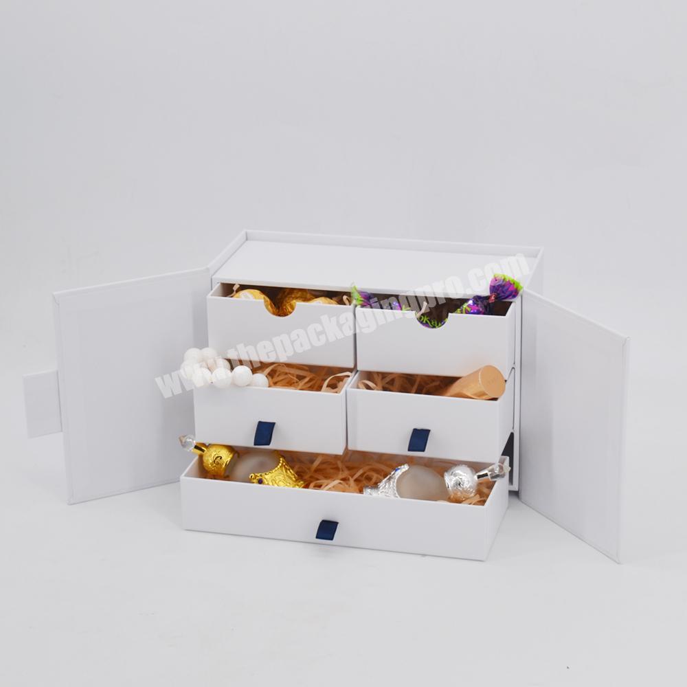 Custom drawer ribbon christmas chocolate advent calendar gift box cardboard ramadan advent calendar packaging box