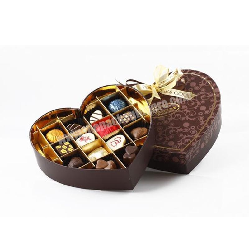 Custom empty heart shaped for chocolates packaging design gold logo printing chocolate gift boxes window box chocolate packaging