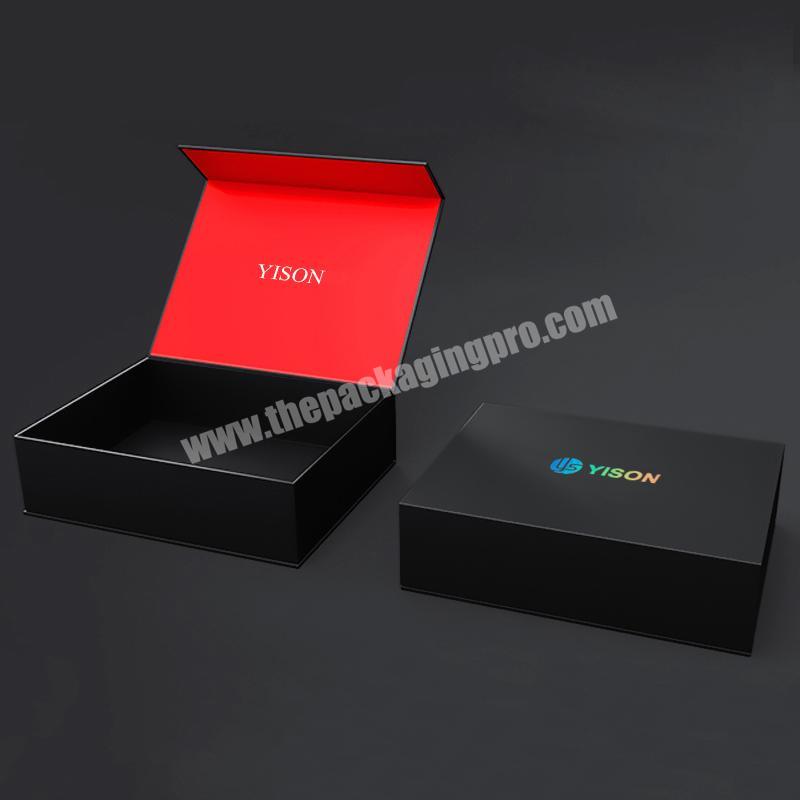 Custom foldable extra large black gift boxes packaging with magnetic lid in bulk
