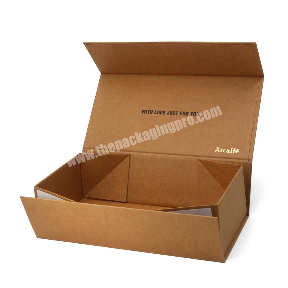Custom foldable magnetic brown kraft gift boxes with magnetic lid