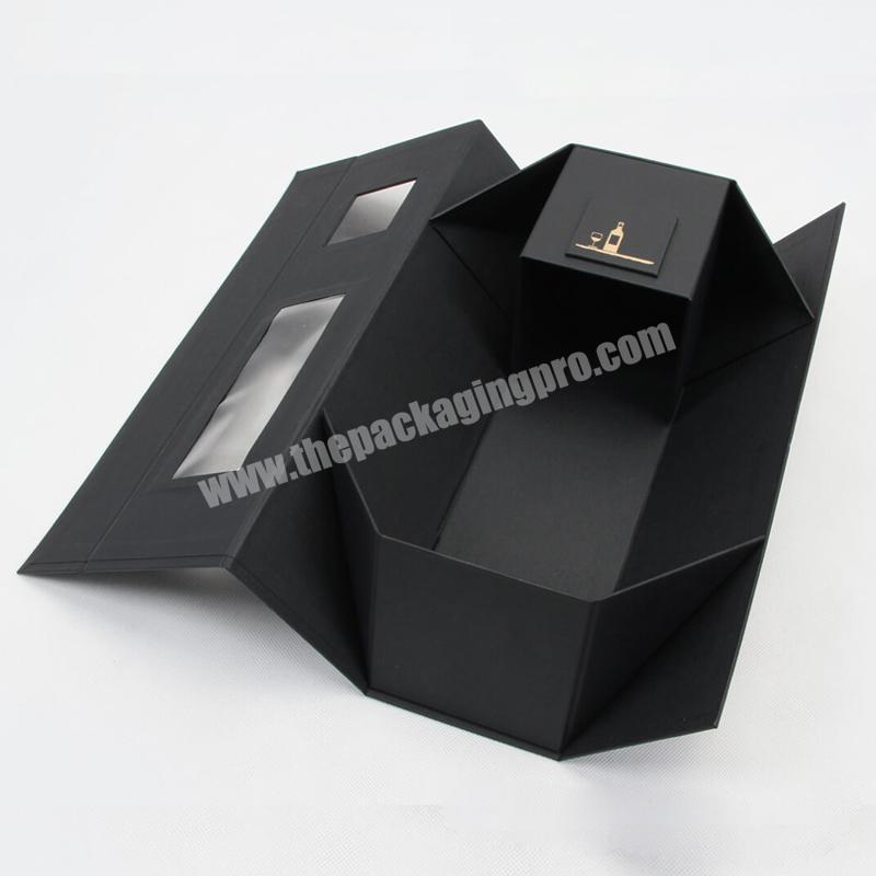 custom Custom high end wine gift boxes with magnetic lid folding luxury packaging stemless wine glass gift box satin liner red wine box 