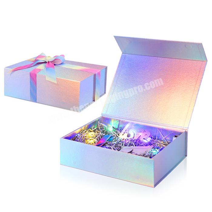 Custom holographic magnetic gift box gold silver holographic paper box for gift packaging with led magnetic holographic gift box