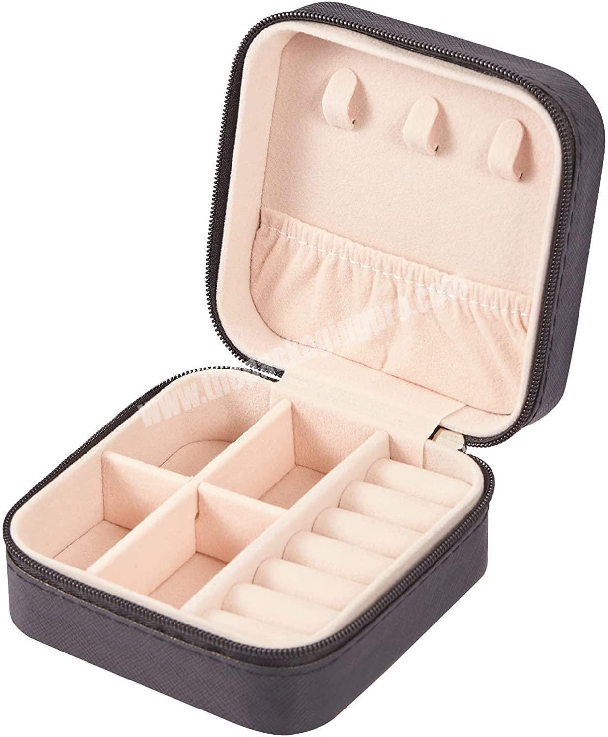 Custom jewelry packaging box black leather travel jewelry storage case organizer with logo
