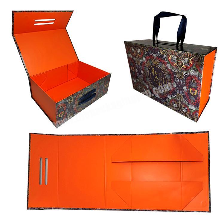 Custom large luxury handbag packaging magnetic folding gift box with Ribbon Handles