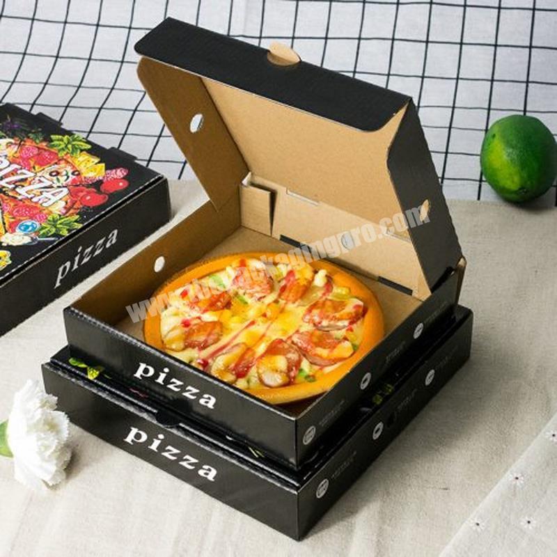 Custom logo biodegradable black corrugated kraft paper pizza delivery box package carton printed empty pizza packing box