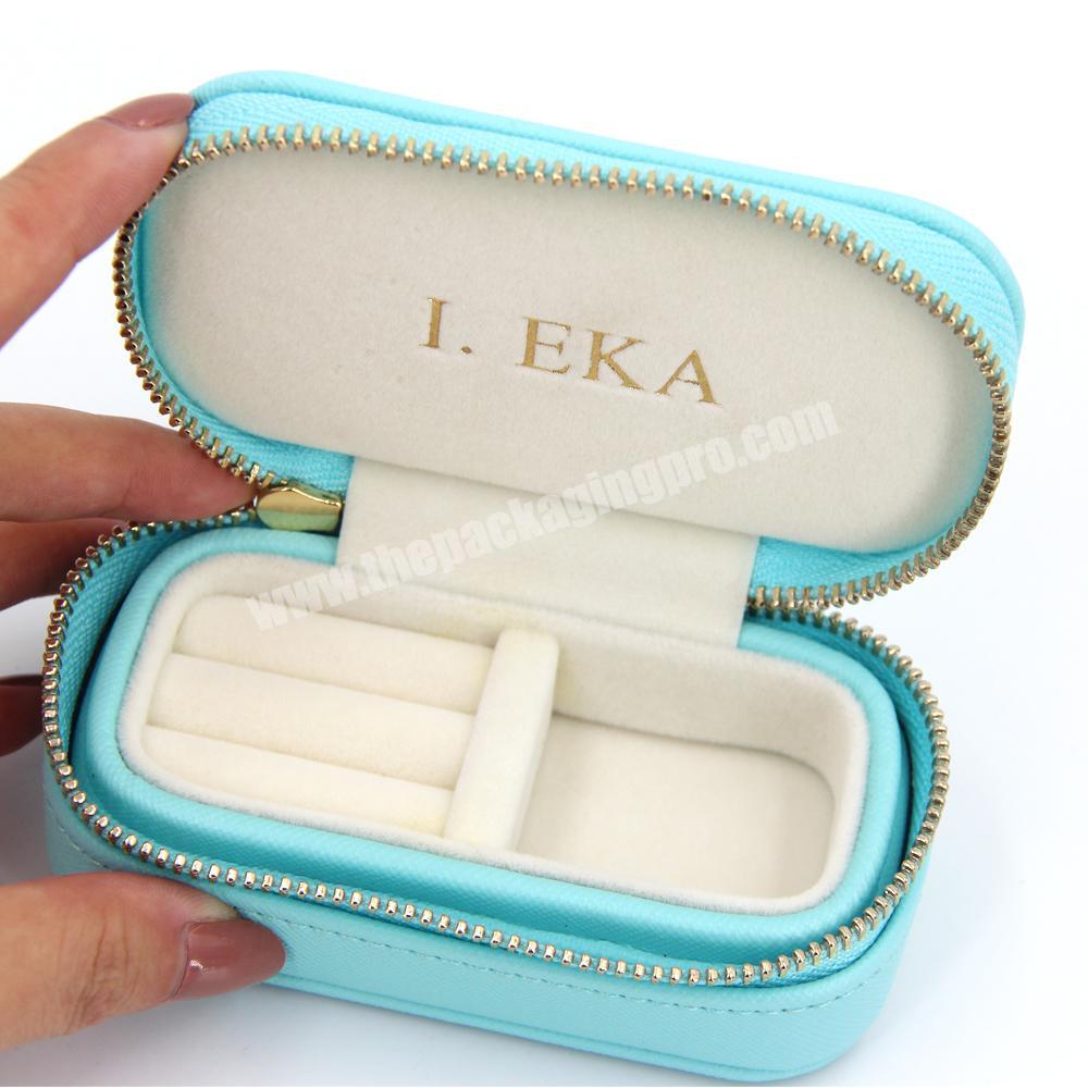 Custom logo design velvet mini travel jewelry box organizer packaging leather velvet jewelry box small travel jewelry box
