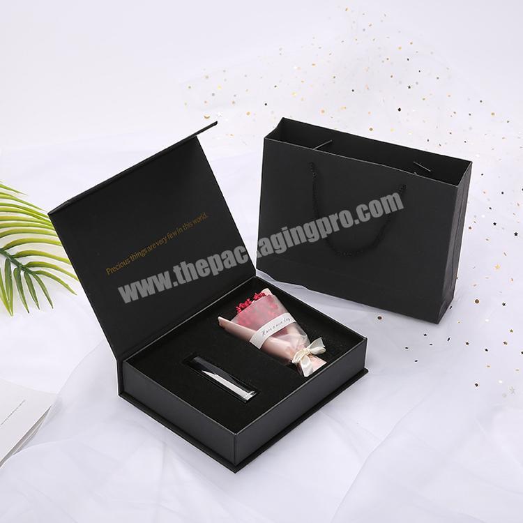 Custom logo essential oil perfume packaging clamshell paper box personalized cardboard gift box with paper bag