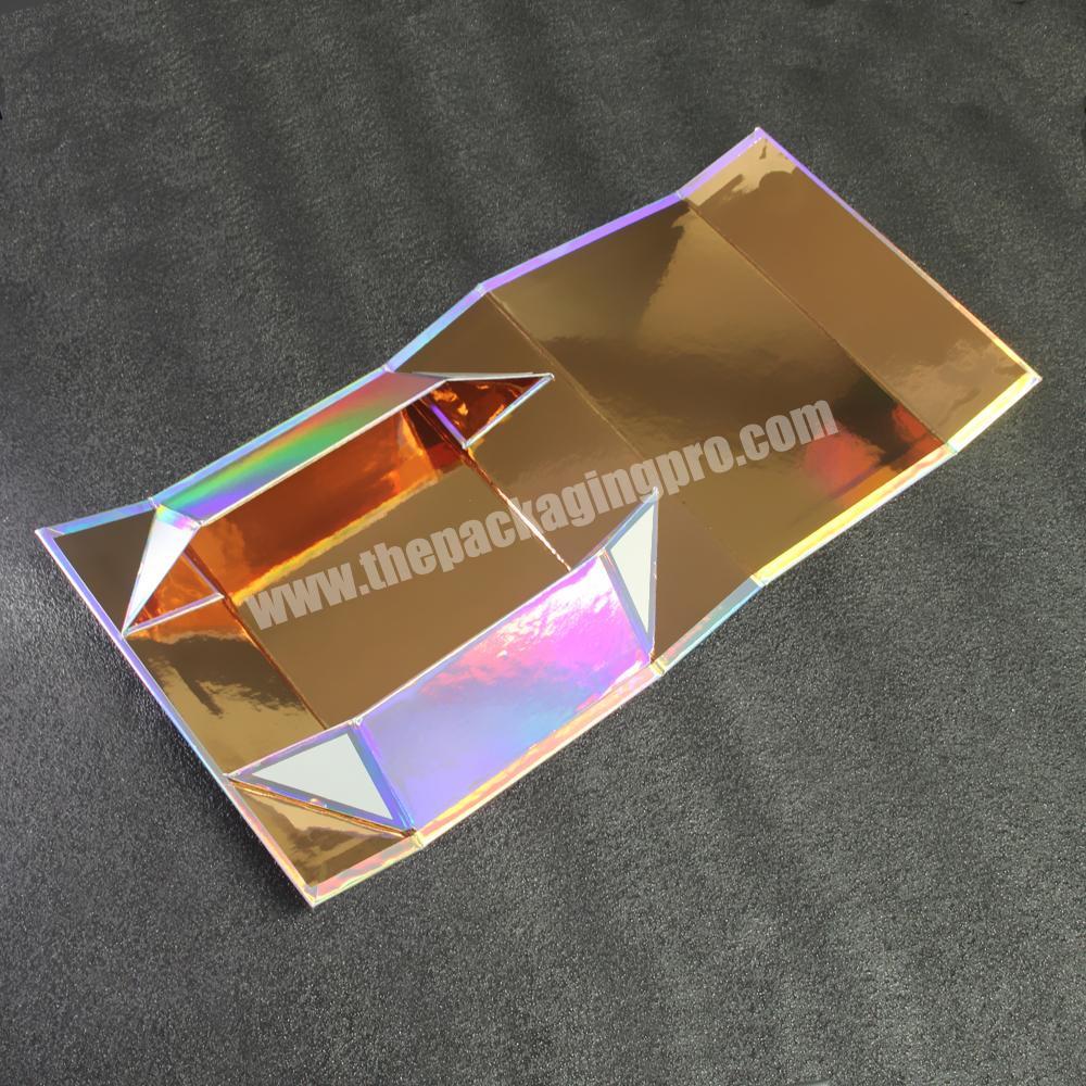 Custom logo magnetic foldable paper boxes holographic gold silver unique surprise large magnet closure gift box