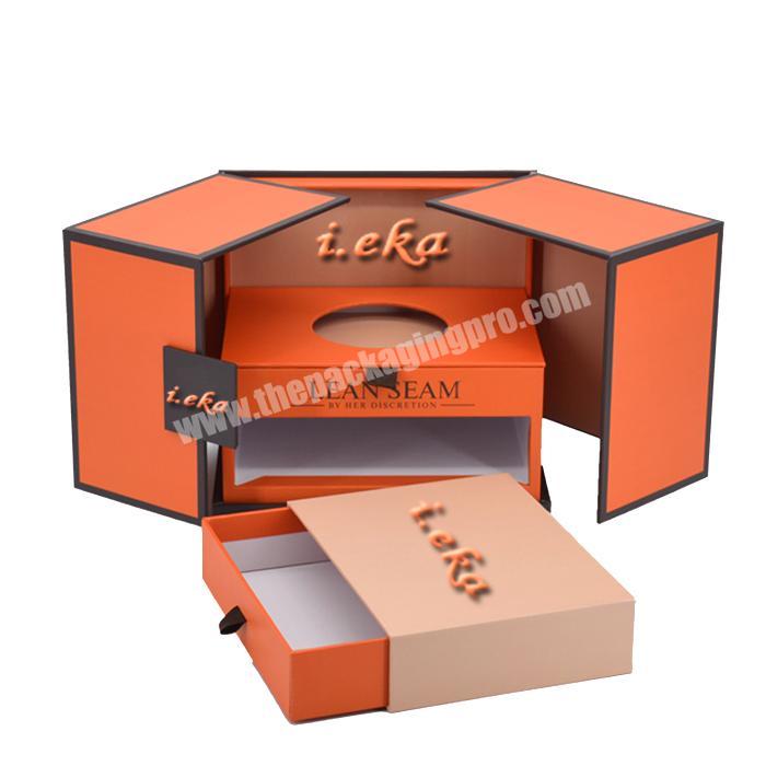 Custom logo magnetic gift packaging paper box Double open display 2 tier luxury packaging jewelry gift box with drawer ribbon