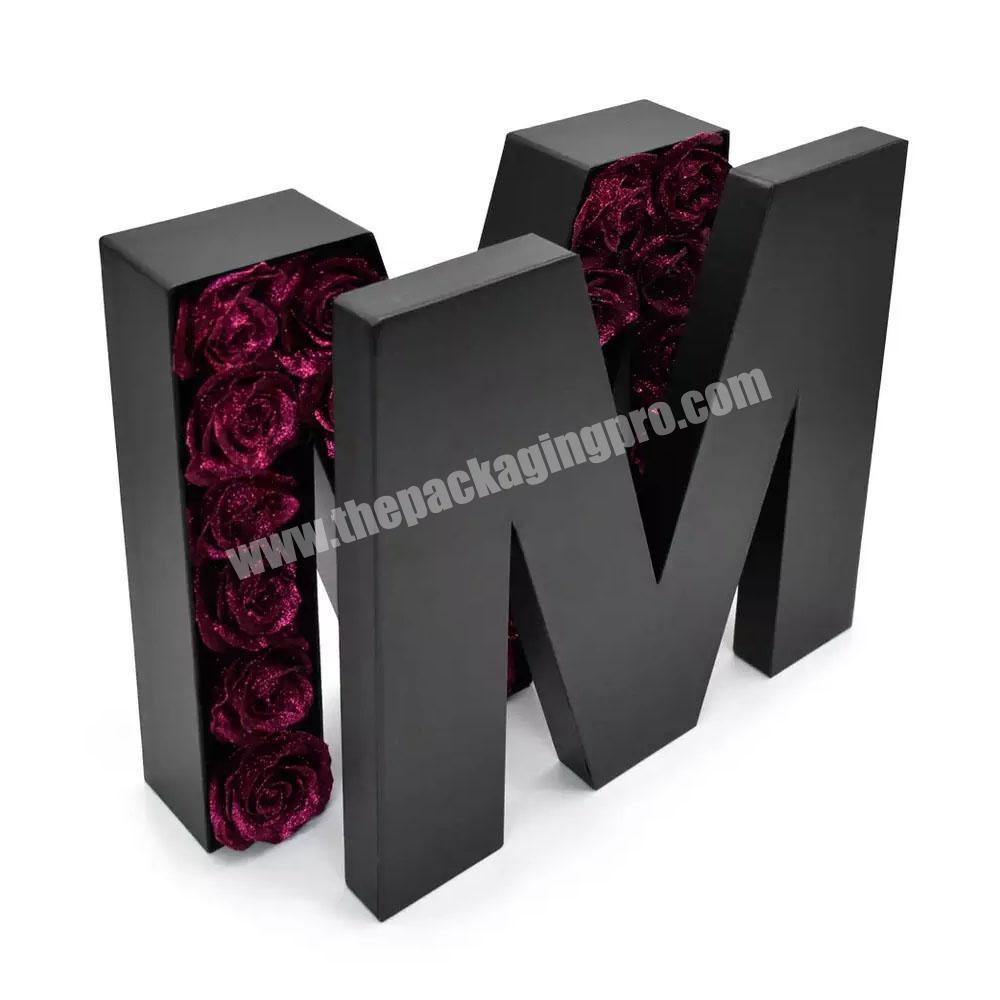 Custom logo paper alphabet shape valentine flower packaging boxes arregment flowers letter preserved fresh roses flower gift box