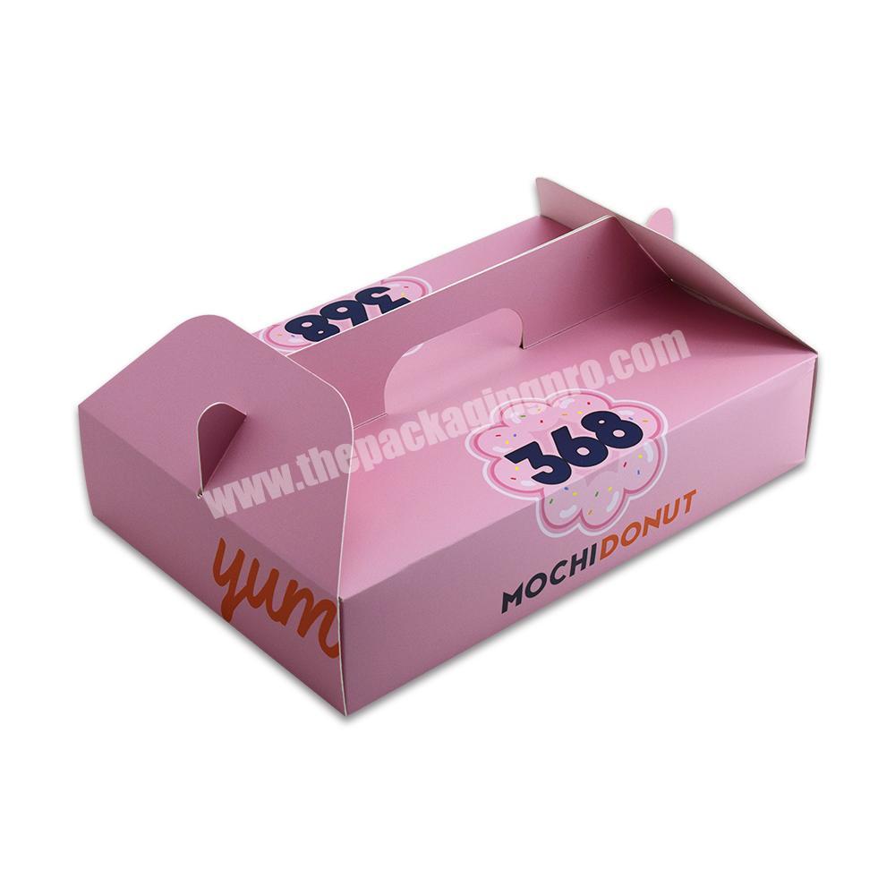 Custom logo printed bakery cake mochi dough pastry paper food packaging box with handle