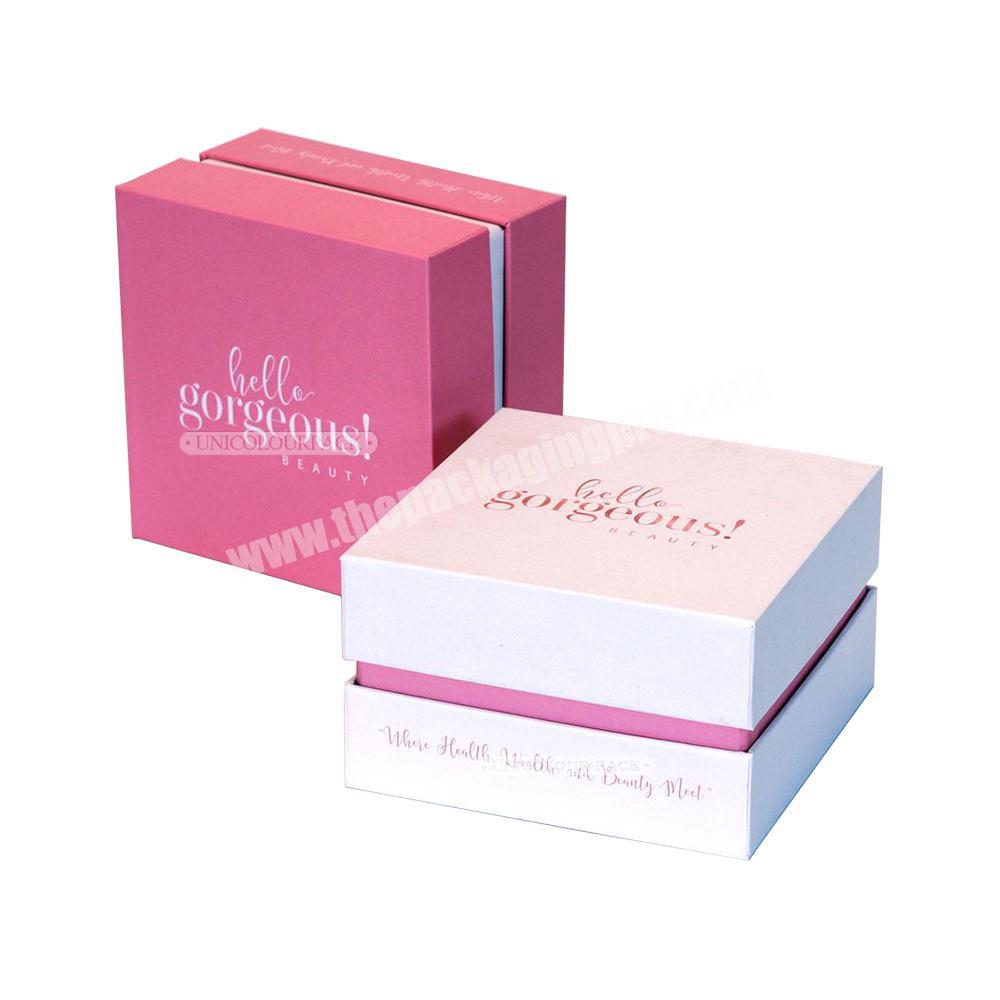 Custom logo printed cardboard paper lid and base  type pink jewelry packaging box