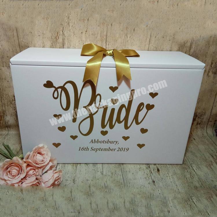 Custom logo printed paper large big bridal wedding gown gift box wedding dress packaging box with ribbon