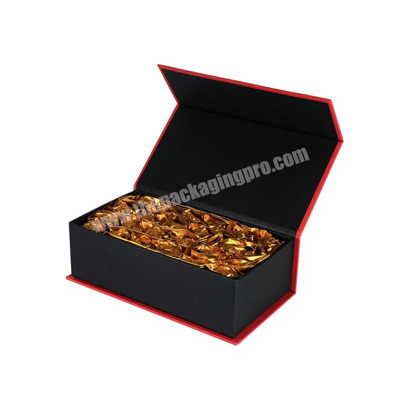 Custom logo printing black color flip top lid open boxes with magnetic catch with sponge EVA insert holder for product packaging
