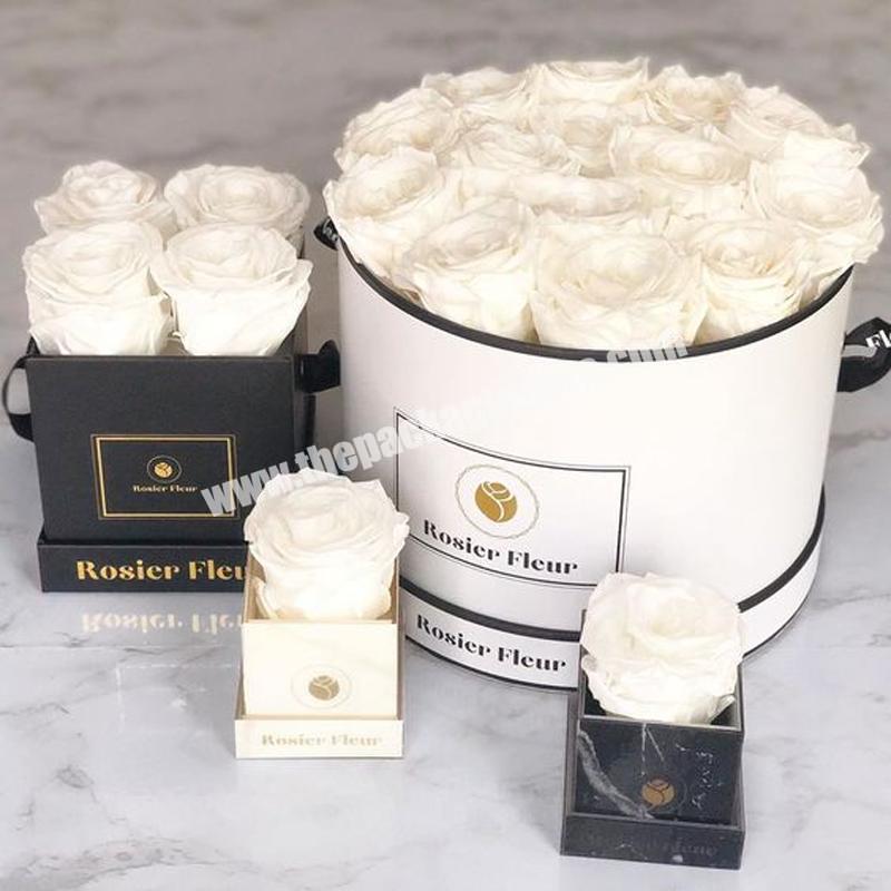Custom logo round cardboard gift hat floral flower box roses wholesale small rectangular flower luxury gift rose flower box