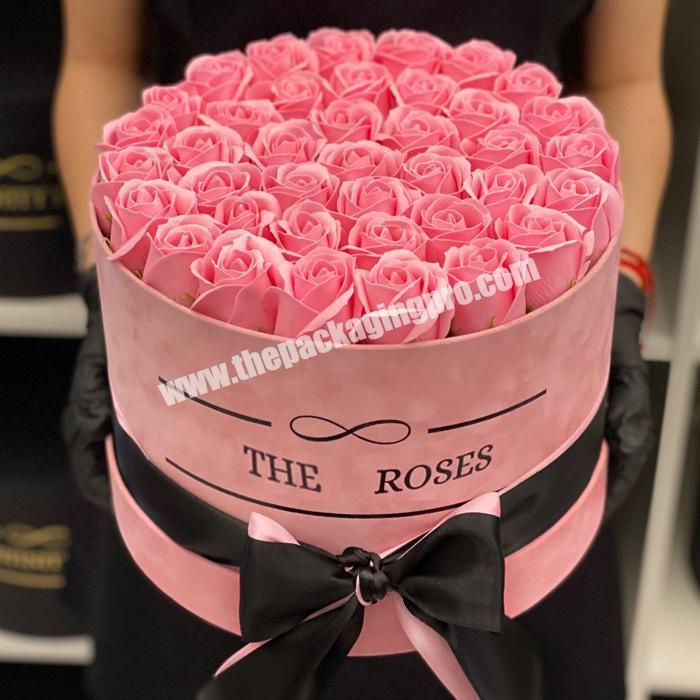 Custom logo wedding christmas i love you round gift flower box paper luxury cylinder roses flower boxes for bouquets