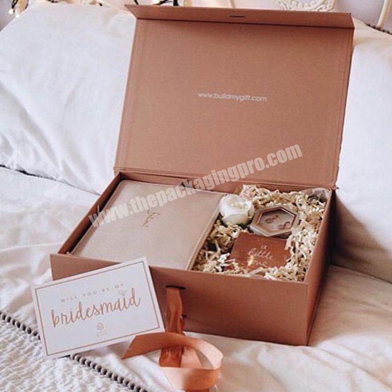 Custom luxury design rigid cardboard paper folding garment clothing packaging box magnetic closure collapsible ribbon gift box