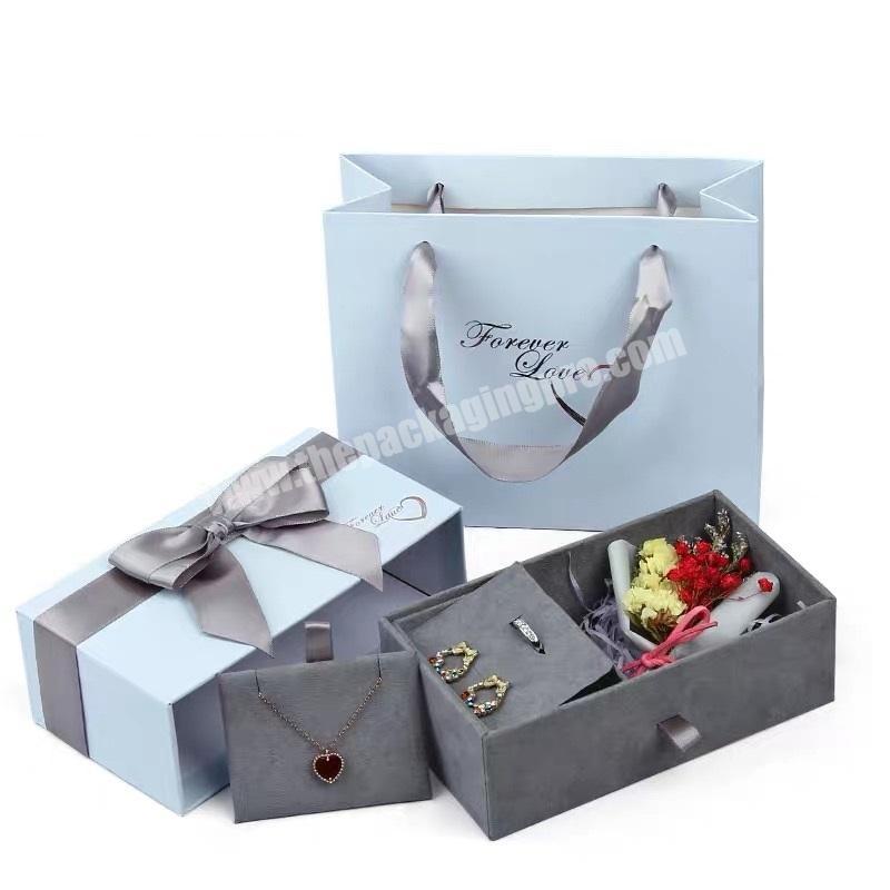 Custom luxury gift paper drawer packaging velvet jewelry box