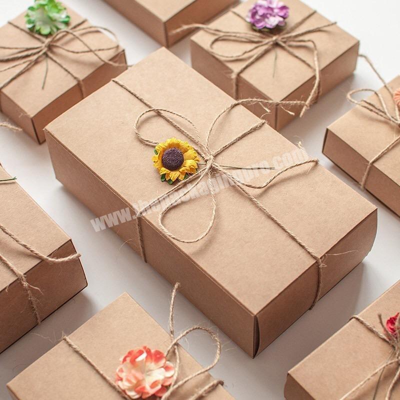 Custom made logo wholesale small kraft paper gift box with ribbon