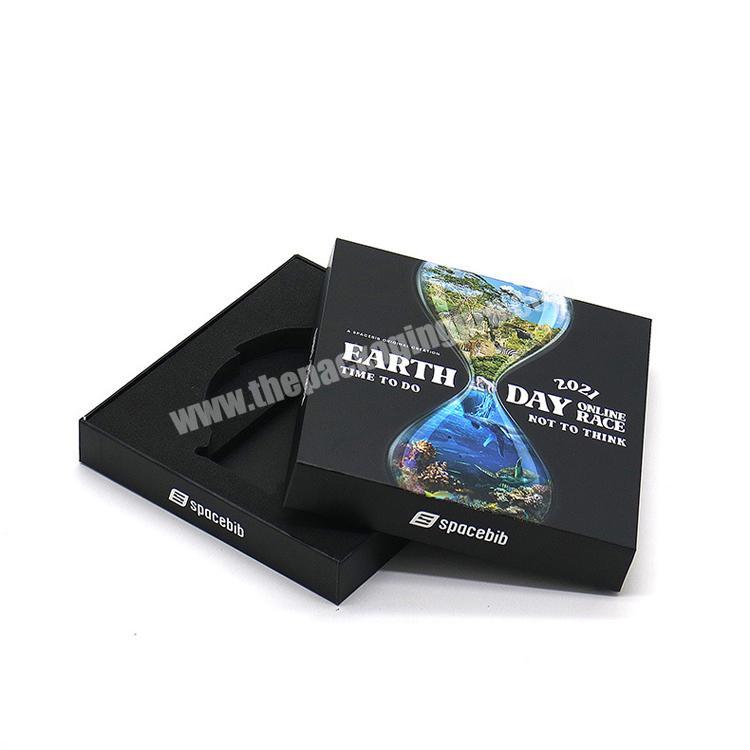 Custom matte black simple basic square small gift packaging box with foam and envelope insert