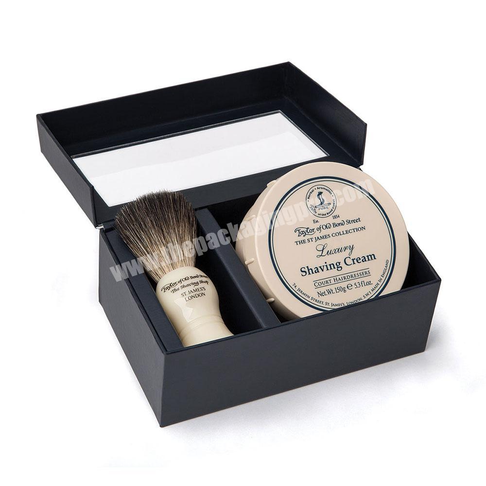 Custom men shaving cream brush packaging gift box highend beard care daily beard brush grooming wash beard cream gift box
