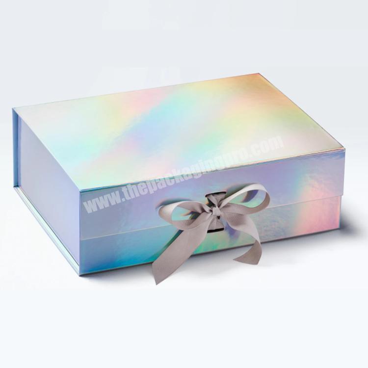 Custom paper folding magnet luxury whole holographic hair boxes wholesale gift paper packaging holographic box