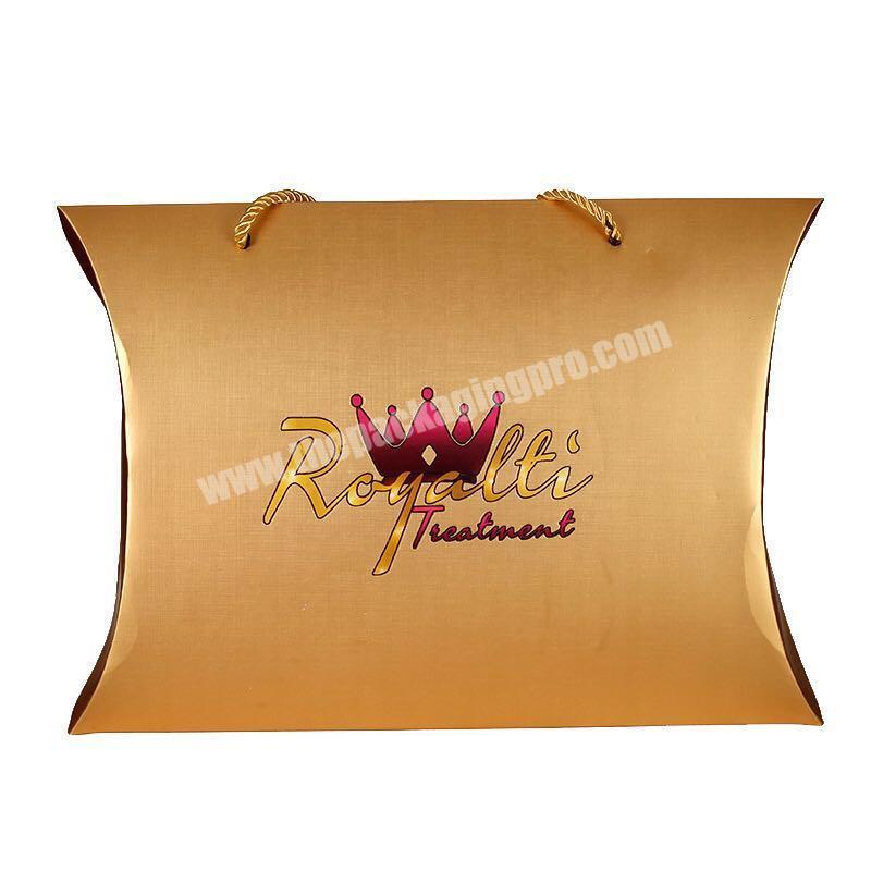 Custom paper pillow box of foldingfoldable box  with string handle for hair extension packaging box