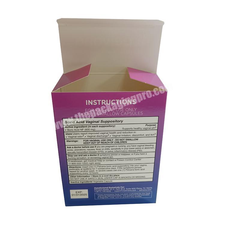 Custom printed cardboard medicine paper pill packing auto lock bottom box cosmetic box